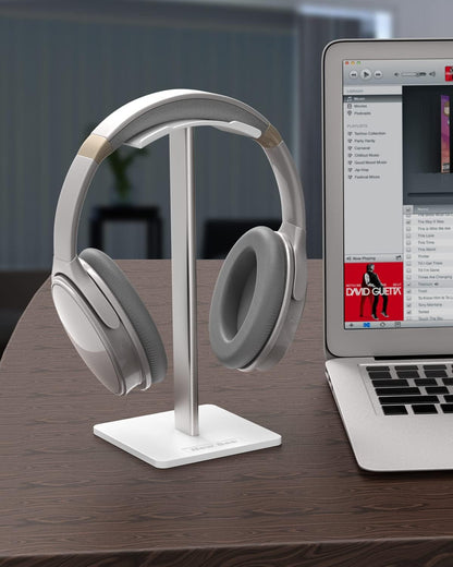 New bee Headphone Stand Headset Holder Earphone Stand with Aluminum Supporting Bar Flexible Headrest ABS Solid Base for All Headphones Size (Black)