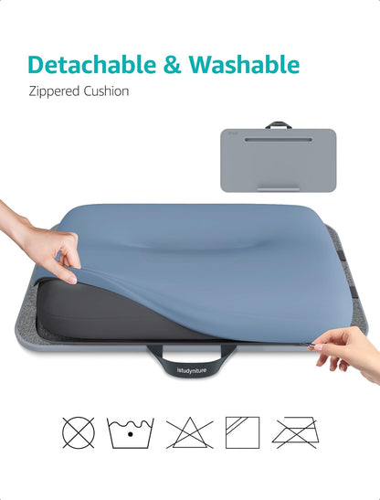 Lap Desk, Portable Laptop Stand with Washable Cushion, Fits up to 17 inch Laptop, with Device Ledge and Phone Holder, Use on Bed,Couch, Sofa, Floor, Home Office– ISTUDYNITURE (Large, Black)