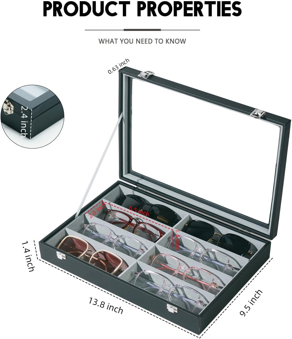 Glasses Holder Box Drawer Sunglass Organizer for Men Clear Storage Case 8 Slot Multiple Reading Glasses Display