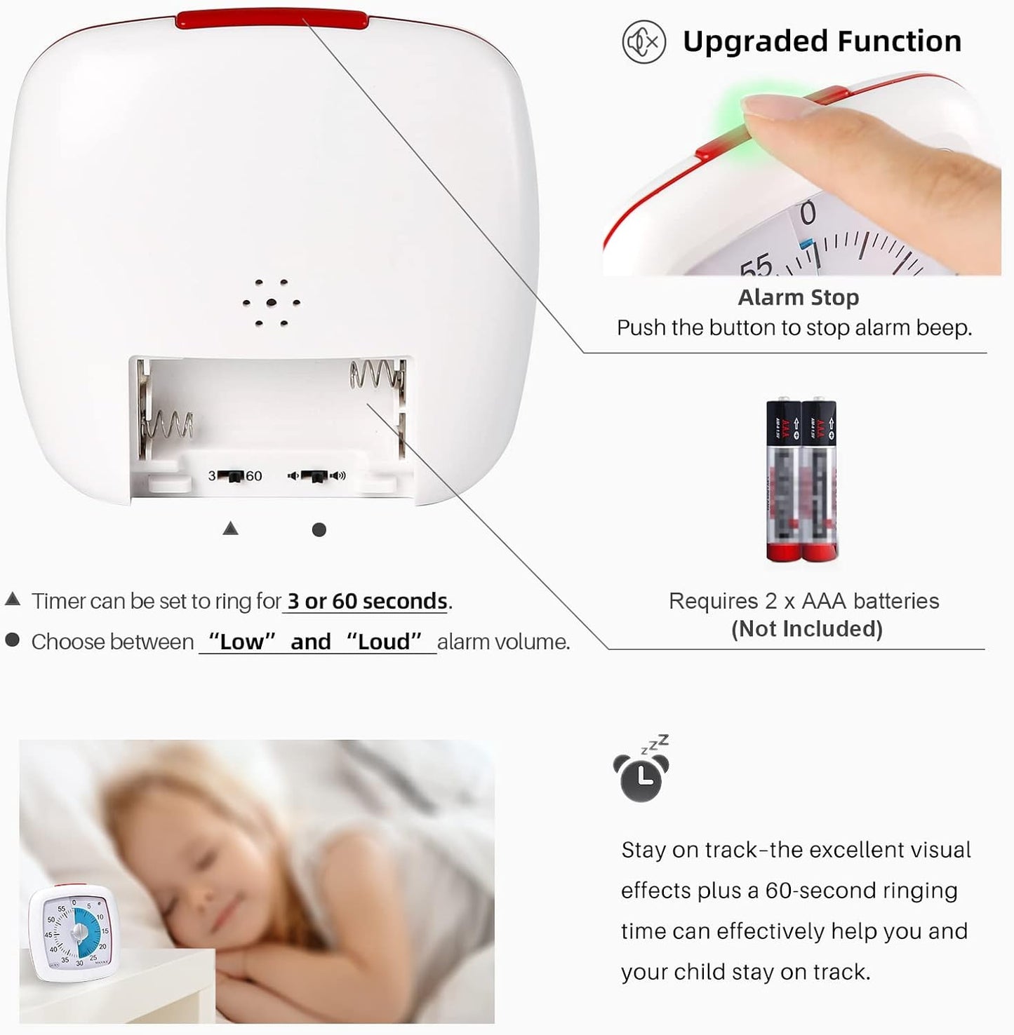 Secura 60-Minute Visual Timer, Silent Study Timer for Kids and Adults, Time Clocks, Time Management Countdown Timer for Teaching (Black & Cloud)