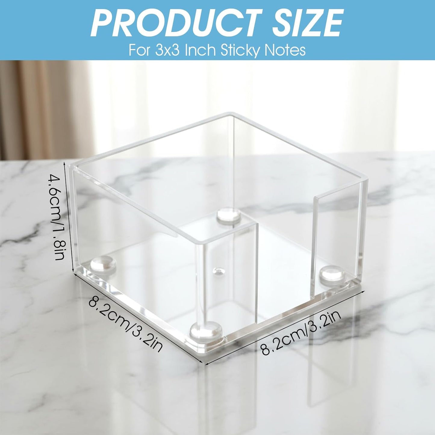 Grevosea Clear Acrylic Sticky Note Holder, 3.2 X 3.2 Inch Notepad Dispenser Self Stick Notes Pad Dispenser Desk Organizer Accessories for Office School Home Desk Organizer