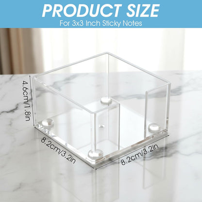 Grevosea Clear Acrylic Sticky Note Holder, 3.2 X 3.2 Inch Notepad Dispenser Self Stick Notes Pad Dispenser Desk Organizer Accessories for Office School Home Desk Organizer