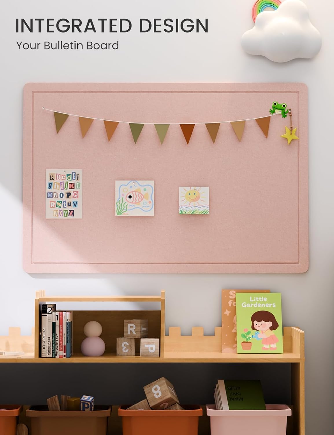 Fluxynara Bulletin Board, 23.6" x 17.5" Cork Board Alternative with 12 Safe Removable Adhesive Tabs, Foldable Felt Pin Board for Home Office, Classroom, Bedroom,Entryway for Walls—Sage