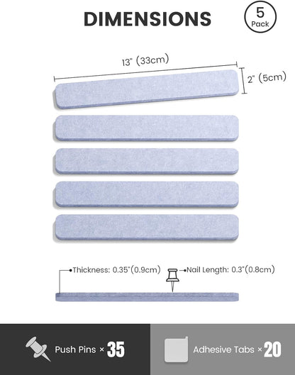 Fluxynara Cork Board Alternative Felt Strip Board 8-Pack 13"x2", Office Pin Board with 50 Push Pins, Adhesive Install for Bedroom Door & Home Office(Linen Dusk)