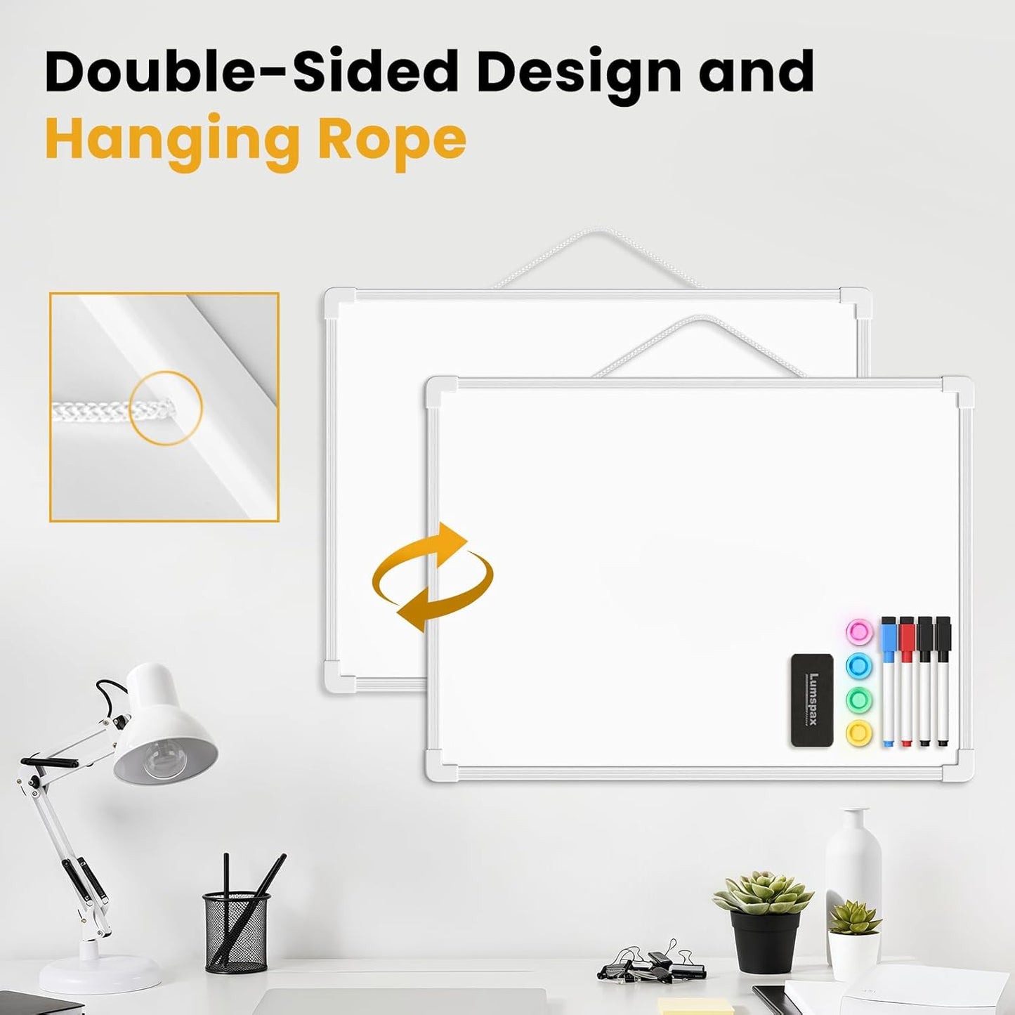 Small Dry Erase Board for Wall, 16" x 12" Double-Sided Hanging Whiteboard, Magnetic White Board with 4 Markers, 4 Magnets and 3 Mini Sticky Notes, Portable Whiteboard for Kids, School, Home, Office