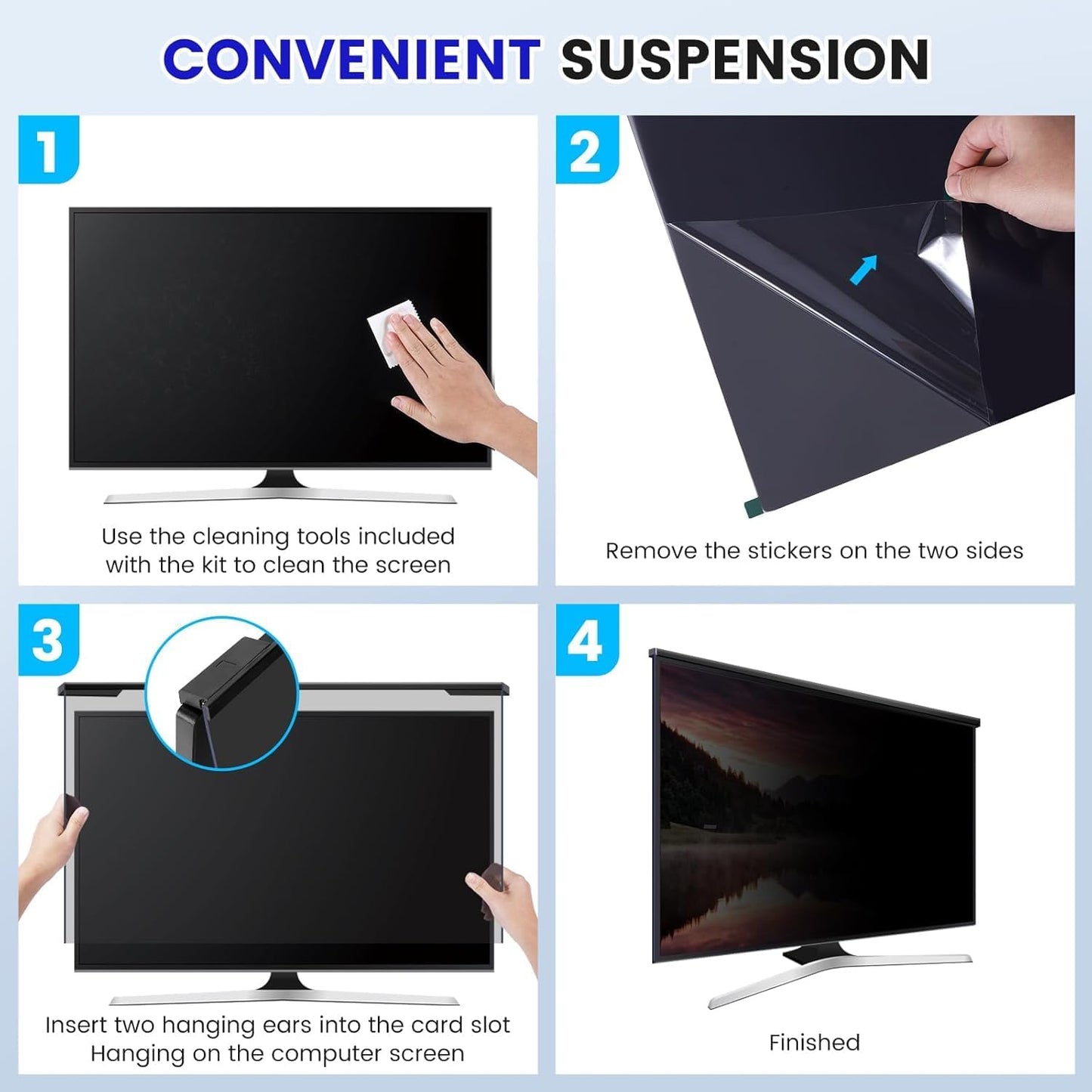 Hanging 21.5 Inch Computer Privacy Screen Filter, Hanging Computer Screen Privacy Cover, Compatible with, 21.5 Inch 16:9 Widescreen Monitors, Protect Eyes from Glare and Blue Light