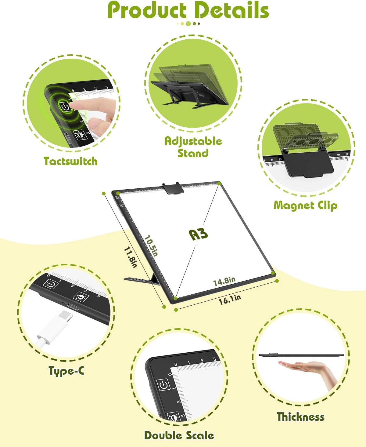 A3 Light Board Diamond Painting, Rechargeable Battery Light Box Tracing, Diamond Art Light Board with Stand and Clip, for Drawing, Sketching, Animation