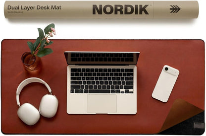 Nordik Felt and Leather Desk Mat - Willow Haze Sage - 35x17 Inch Felt and Vegan Leather Desk Blotter with Document Hideaway - Large Computer Mats for Desktop - Ideal Keyboard Mat for Office and Home