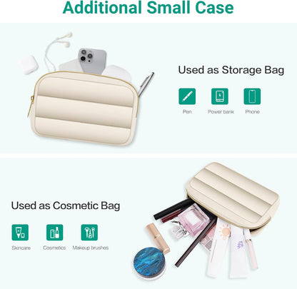 MOSISO Laptop Case 13.3 inch,13-13.3 inch Puffy Laptop Sleeve Compatible with MacBook Neo/Air 13.6 M5 M4 M3 M2 M1/Pro 13/14,HP Dell ASUS Lenovo,Polyester Horizontal Bag with Small Case, Sand