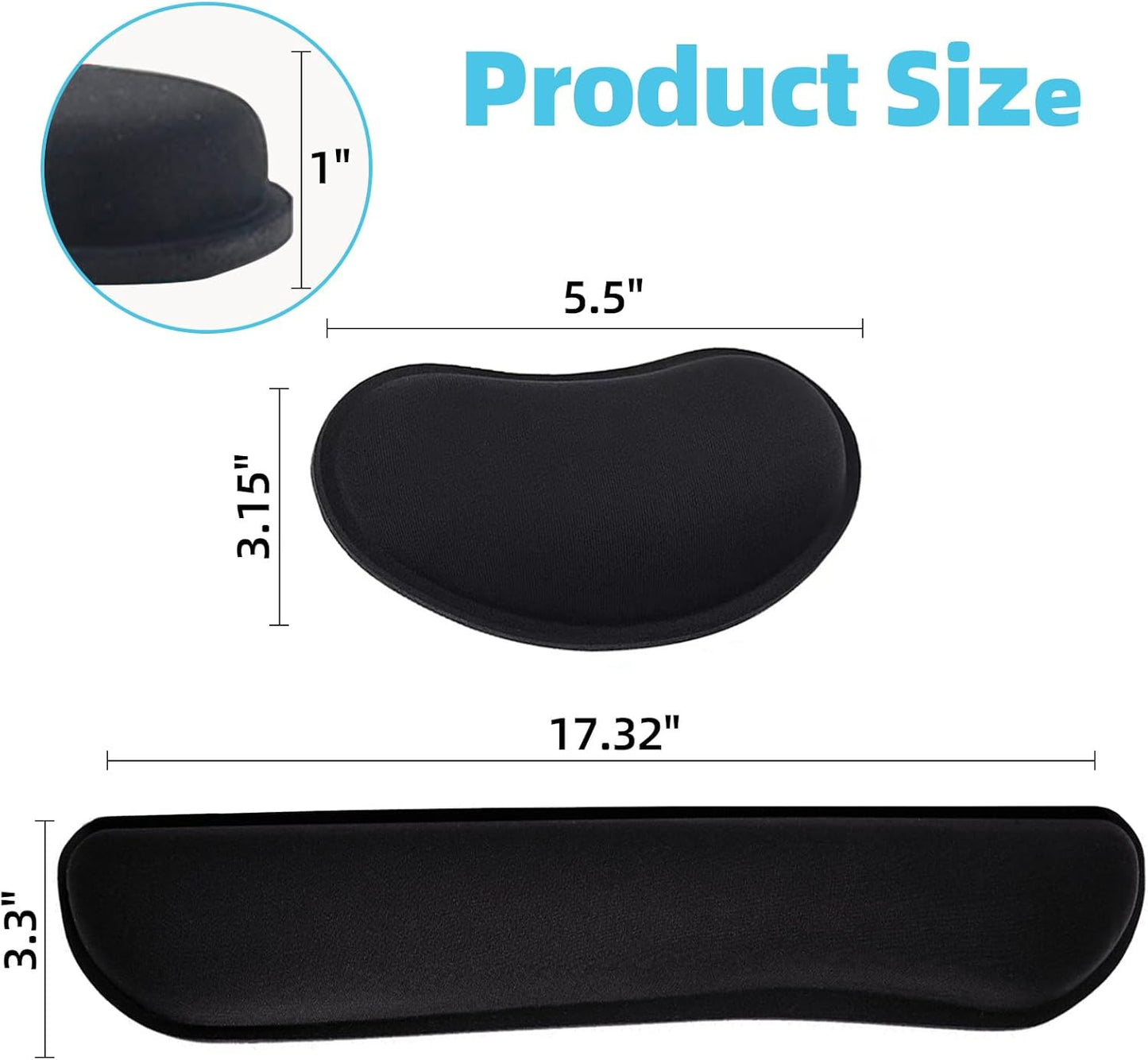 MXCOIRTP Wrist Rest for Mouse, Ergonomic Memory Foam Wrist Cushion Support Pad, Mouse Wrist Pad with Non-Slip Base for Typing Pain Relief, Office, Home, Gaming, Computer, Black