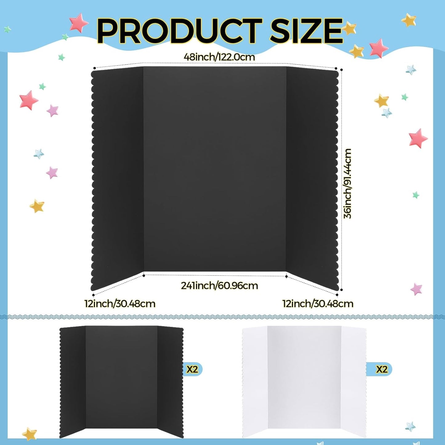 Mooliwe 4 Pack 24" X 16" Trifold Poster Board, Medium Tri Fold Boards Foldable Corrugated Presentation Display Scalloped Borders for Science Fair Events, School Projects, Exhibitions (Macaron)