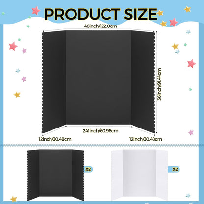 Mooliwe 4 Pack 24" X 16" Trifold Poster Board, Medium Tri Fold Boards Foldable Corrugated Presentation Display Scalloped Borders for Science Fair Events, School Projects, Exhibitions (Macaron)