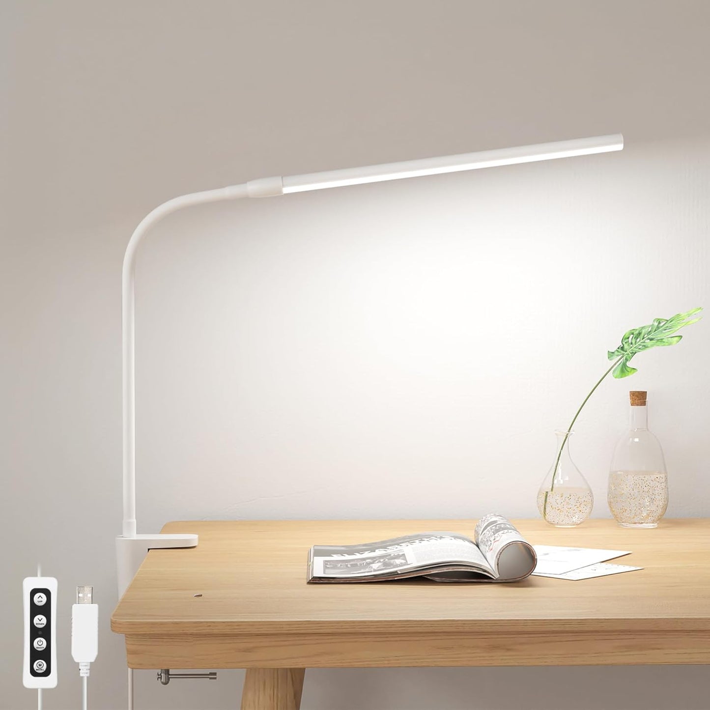 Lepro Clip on Desk Lamp LED Reading light Dimmable USB Small Clamp Lamp with 3 Color Modes 10 Brightness, Adjustable Flexible Gooseneck Table Light for Bed Headboard, Nail, Home Office,Computer(Black)