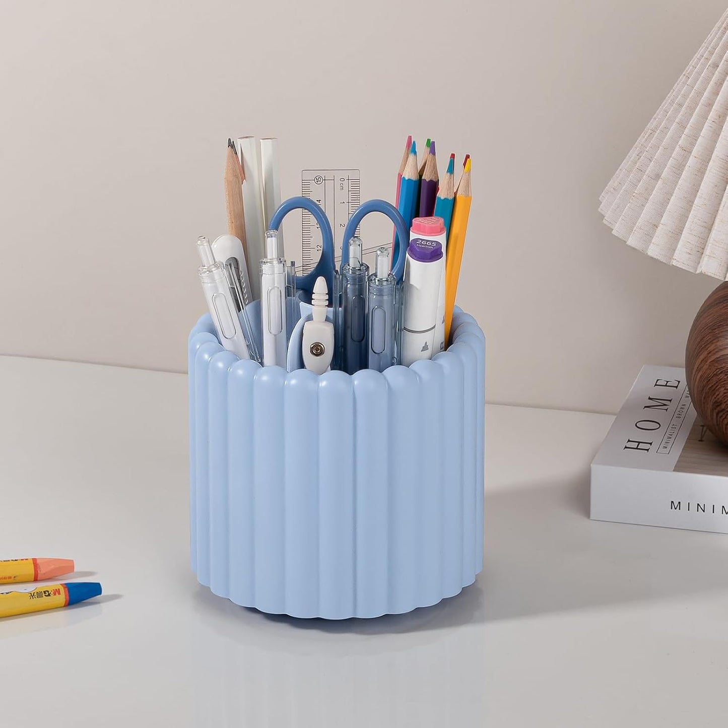 Anyoifax 360 Rotating Makeup Brush Holder 7 Slots Make Up Brush Organizer Removable Spinning Cosmetic Brushes Storage Pen Holder for Vanity, Dresser, Desk, White