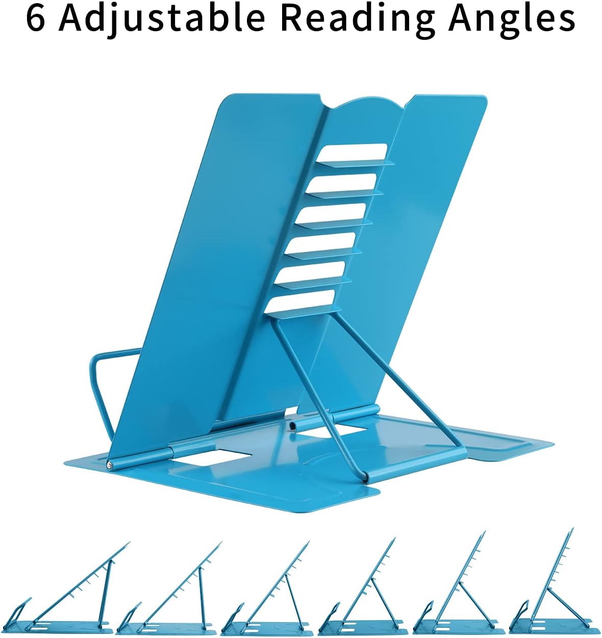 MSDADA Desk Book Stand Metal Reading Rest Book Holder Adjustable Cookbook Documents Holder Bookstands for Recipes Textbook Music Books, the First Day of School Gift for Students, Teachers (Light Blue)