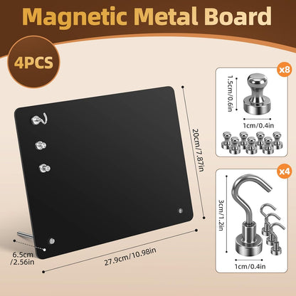 Magnetic Metal Display Bulletin Board - 2 Pack 11x8Inch Magnet Display Stand with 6 Magnets for Displaying Memos Messages Photos in Home School Kitchen Office （ Black Vertical）