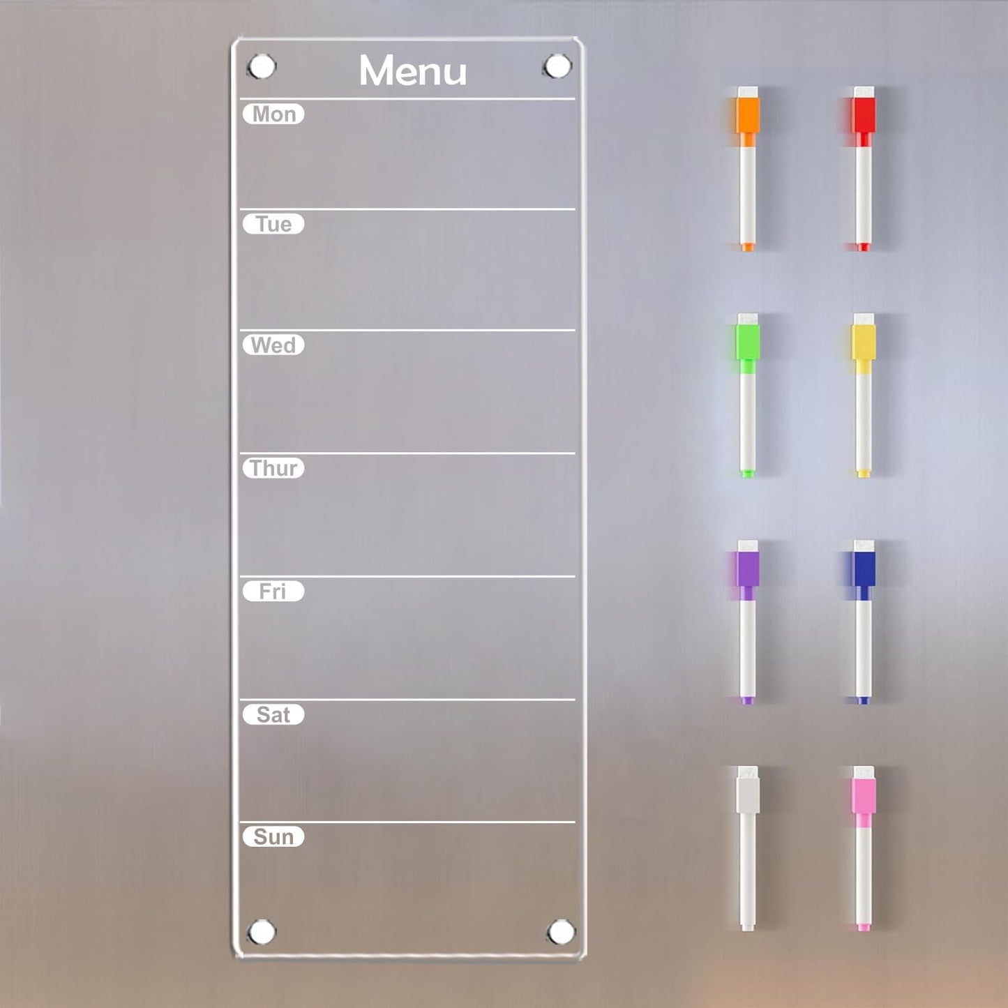 Magnetic Weekly Planner for Fridge 6"x17" Weekly Menu Magnet Fridge Dry Erase Board to Do/Grocery/Shopping List/Chore Chart 8 Markers