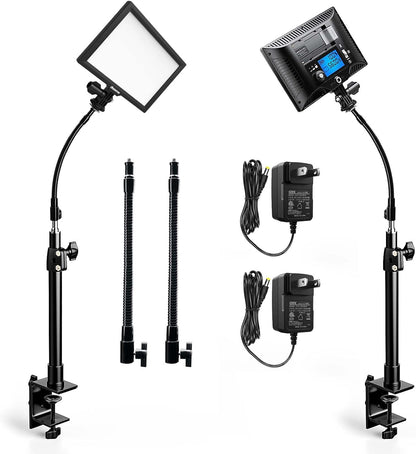 2Pack Streaming Key Light, LED Video Light Dimmable Bi-Color 3200-5600k Video Conference Lighting with Gooseneck Tubes Desk Light for Stream/Podcast/Gaming/Zoom Meetings/Broadcast/YouTube