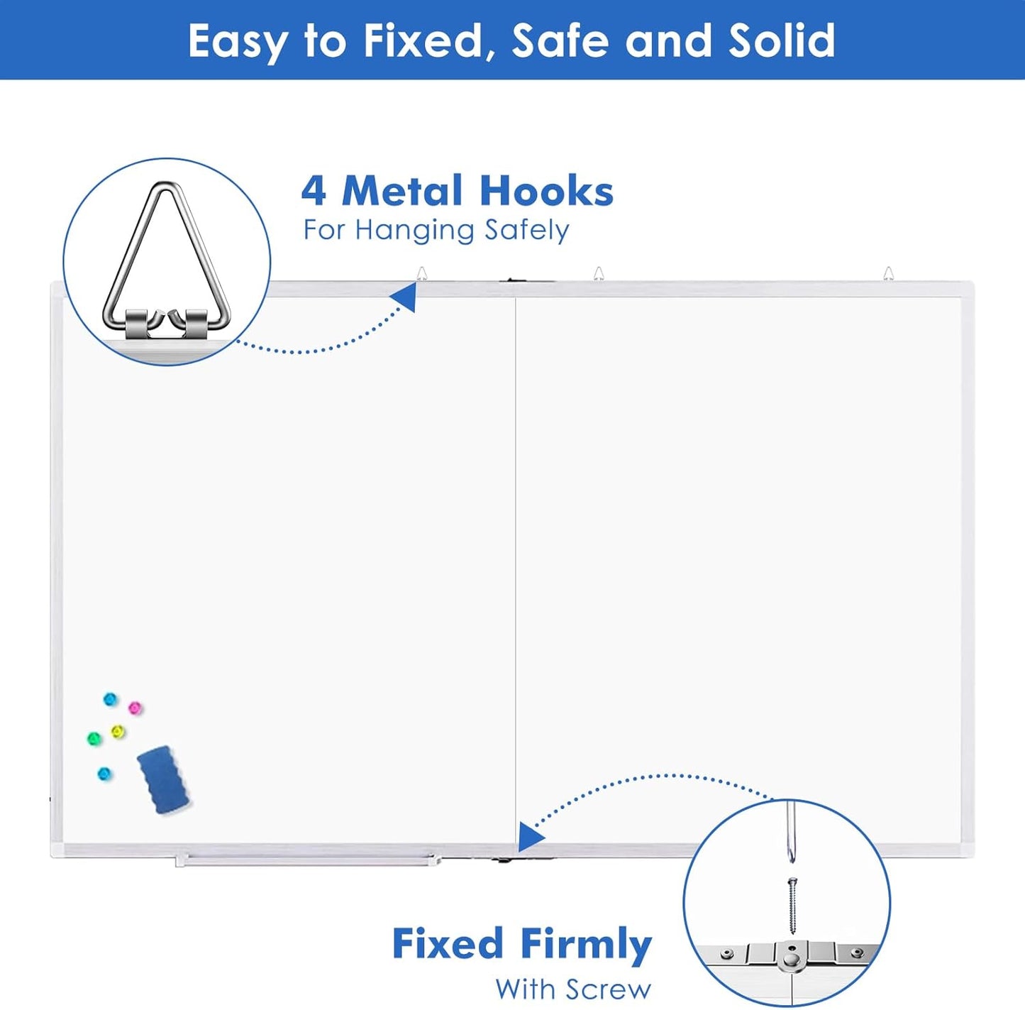 Magnetic White Board Dry Erase Board for Wall，72" x 40" Wall-Mounted Aluminum Frame Marker Board, Foldable Portable Whiteboard with a Long Pen Tray for School, Classroom, Office & Home
