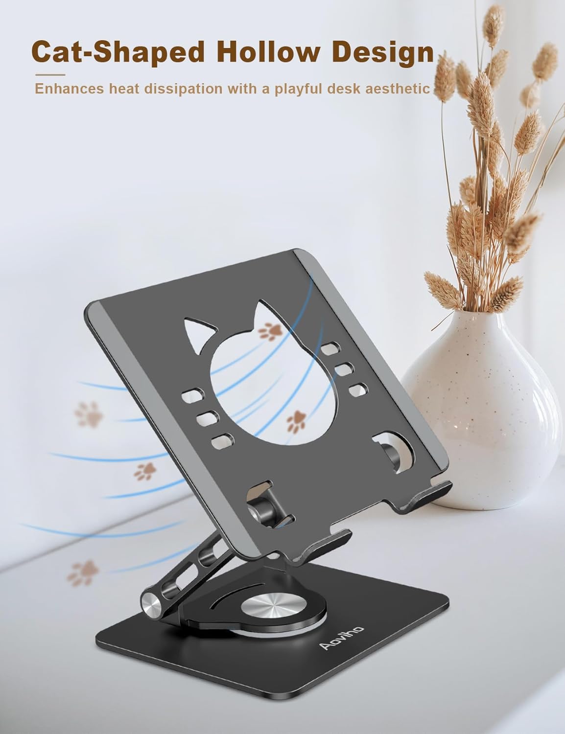 Aoviho Tablet Stand 360° Rotating Aluminum Holder - Adjustable, Portable & Foldable Monitors Stand for iPads, Compatible with 4-13.3" Tablets, Purple