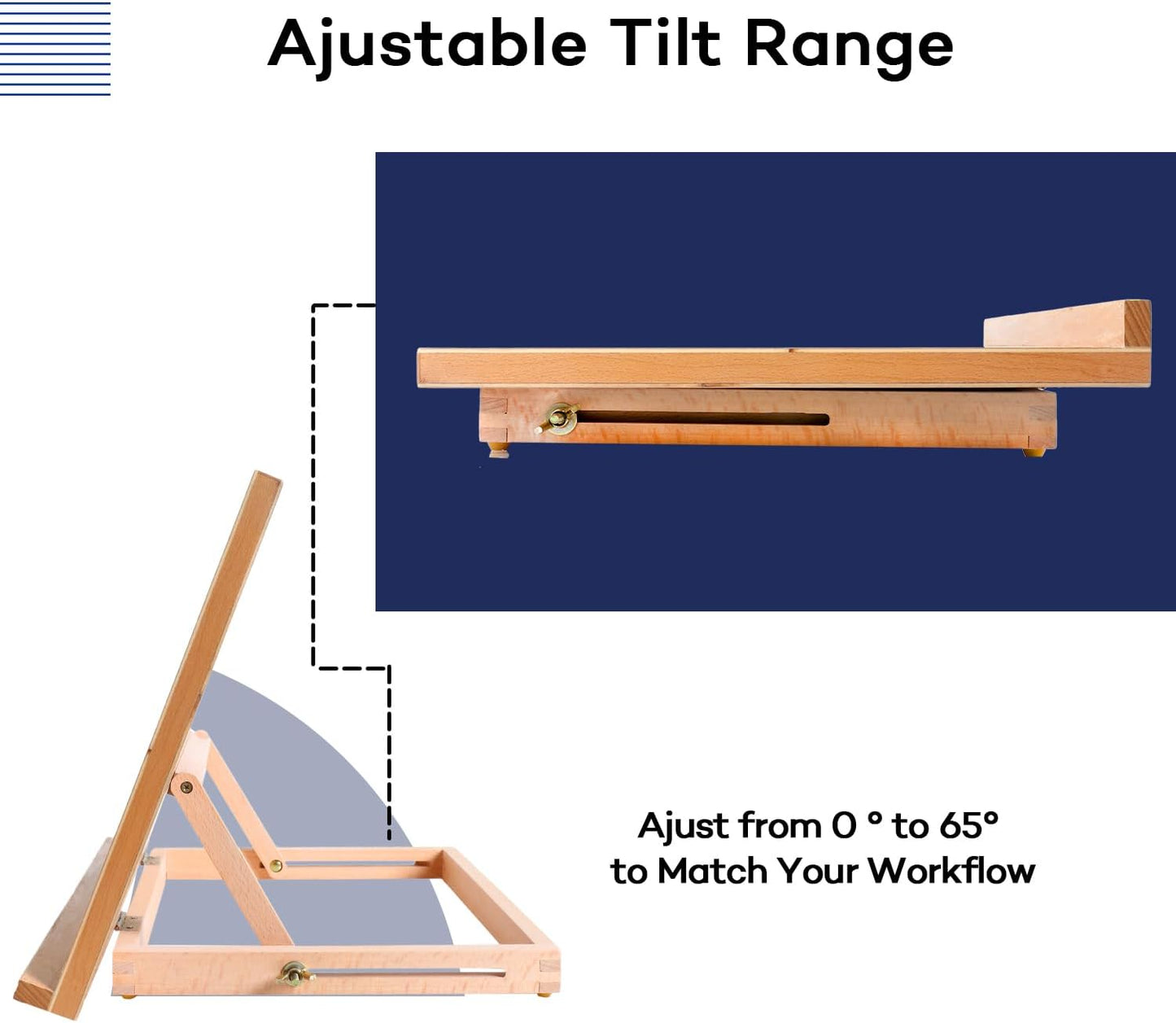 Artkey Beech Wood Tabletop Easel, Adjustable 0-65° Desktop Drawing Board for Painting, Sketching & Drafting, Folds Flat Portable Art Easel with Shoulder Strap, 17.3" x 12.9"