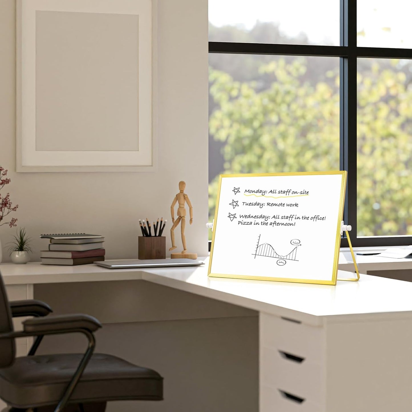 Dry Erase Magnetic White Board, 16" x 12" Double-Sided Desktop Whiteboard with Stand, Portable Small Whiteboard Set for Drawing, Office, Home