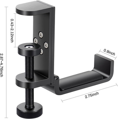 All Aluminum Foldable Headphone Holder for Desk, Headset Stand for Desk,Backpack Holder Hook for Desk,Table Bag Hook,Under Desk Clamp Hook for Gaming PC Accessories,Black