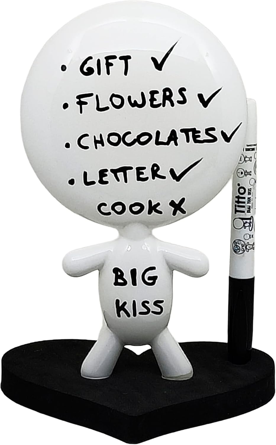 Dry Erase Board - TITTO in Love, Draw Your Ideas - Ceramic Doll - Black Office Design Desk - Coworkers Office Home Gift (Black)