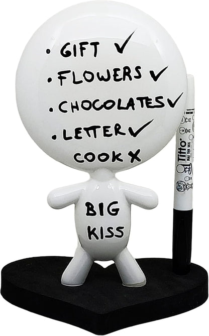 Dry Erase Board - TITTO in Love, Draw Your Ideas - Ceramic Doll - Black Office Design Desk - Coworkers Office Home Gift (Black)