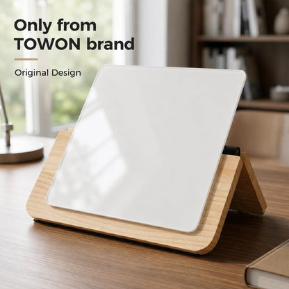Magnetic Glass Desktop Whiteboard with Solid Wood Stand, Adjustable Foldable Mini Dry Erase Board, 2-in-1 Tabletop & Hanging Glassboard with Rustic Rope, Reusable Home Office School, Black and Square