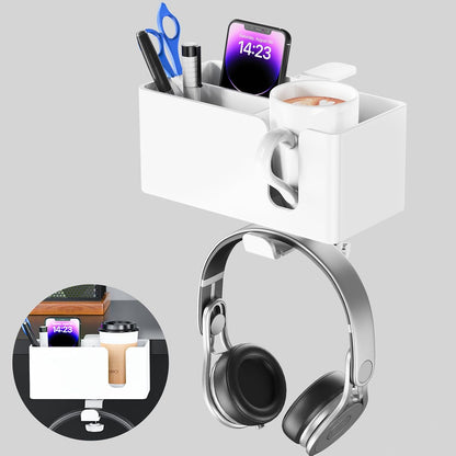 4 in 1 Desk Cup Holder with Storage - Clamp on Under Desk Headphone Hanger - Detachable Pen Cup Holder Desktop Storage for Desktop Attachments Accessories