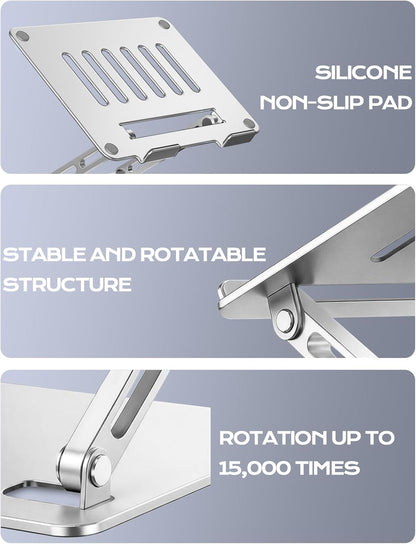 LOXP Adjustable Laptop Stand for Desk, Metal Foldable Laptop Riser Holder, Portable Ventilated Cooling Desk Book Shelf, Ergonomic Computer Notebook Stand Compatible with 10-15.6" Laptops