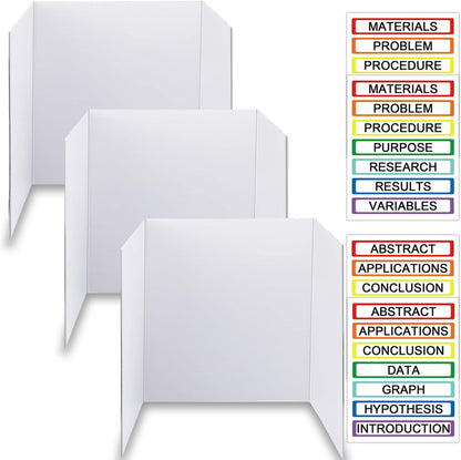 3-Pack Black Trifold Display Boards, 24 x 16 Inches Tri-Fold Corrugated Presentation Boards for Classroom Projects, Science Fairs, Business Events, and Exhibits