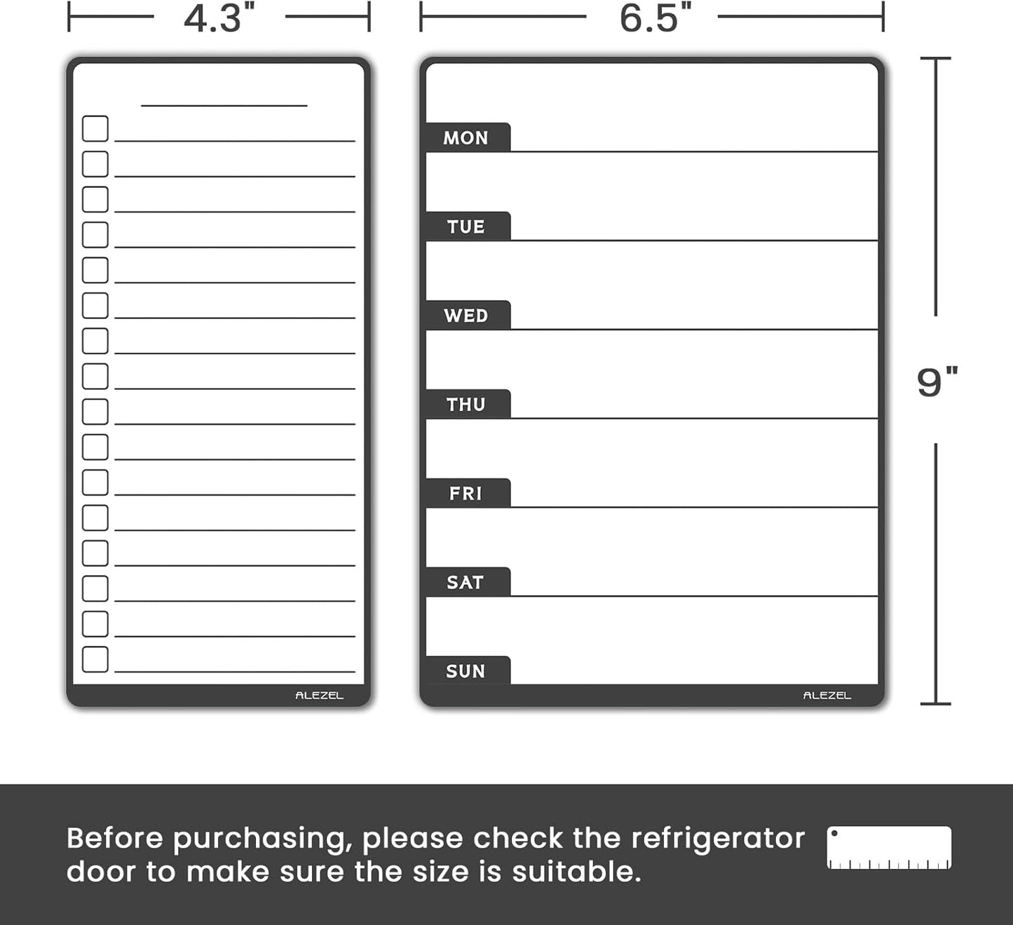 ALEZEL Weekly Calendar Whiteboard for Refrigerator, Magnetic Weekly Planner for Fridge - Set of Greenery Dry Erase Menu Board & 2 to Do List, 3 Markers + Eraser