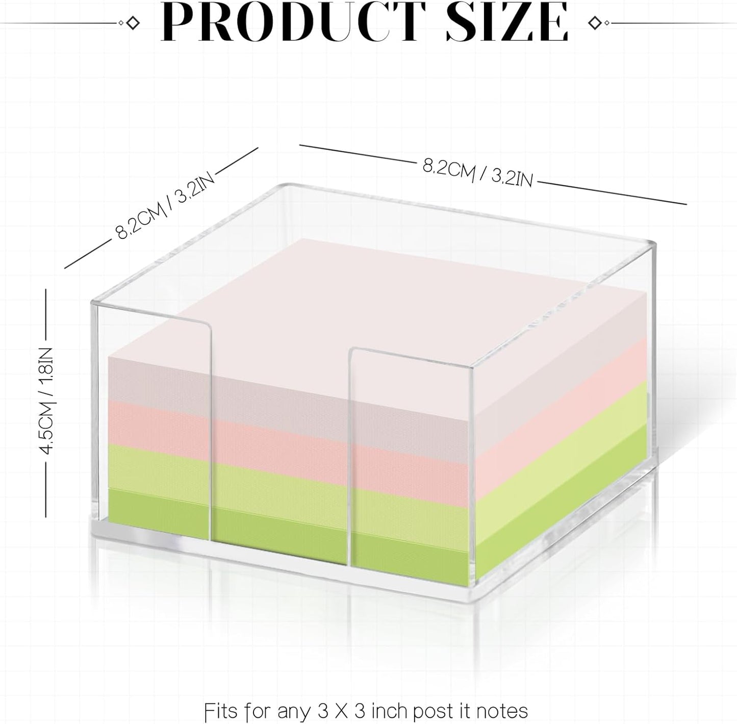 Acrylic Post It Note Dispenser,3 x 3 Sticky Note Holder,Post It Note Holder for Desk,Acrylic Sticky Note Holder for School and Office Desk Organizer