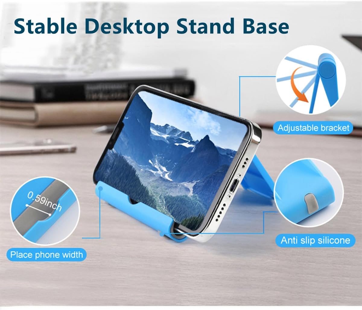 Cell Phone Stand for Desk Foldable Cell Phone Holder Desk Tablet Holder Mobile Phone Dock, Multi-Angle Universal Adjustable Tablet Dock (Black)