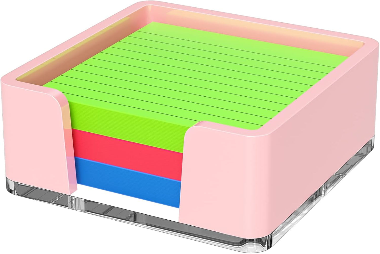 Sticky Note Holder, Glitter Pink Acrylic Notepad Holder 3x3 in Self-Stick Note Dispenser Office Desk Accessories, Memo Pad Holder Organizer for Classroom School Supplies
