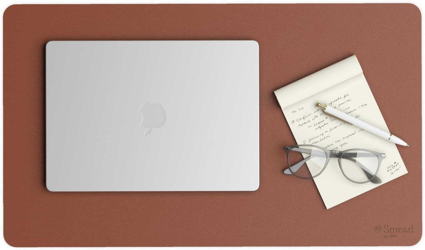 Smead Desk Pad, Vegan Leather Desk Mat with Non-Slip Faux Suede Backing, Perfect Desk Organizer for Office Decor, 31.5” x 15.7” Medium, Sandstone (64831)