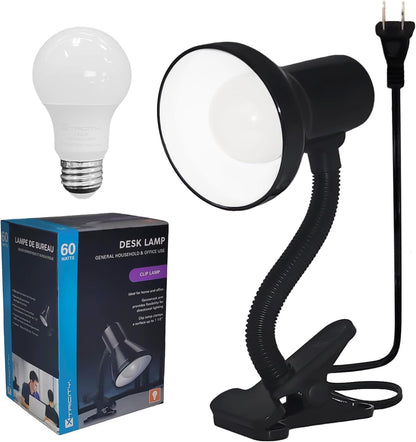 Xtricity LED Clip on Desk Lamp with 360° Flexible Gooseneck, Reading Light for Bed Headboard– A19 Bulb Included, 120V, On/Off Switch, 10.25” Height Table Lamp with White Finish