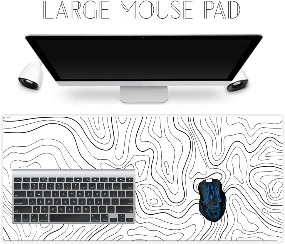 HGWALP Black Topographic Large Gaming Mouse Pad Extended XXL(900 * 400 * 3MM) Mouse Mat Long Desk Pad with Stitched Edges for Keyboard Home Office Gaming Work Big Desk Mat