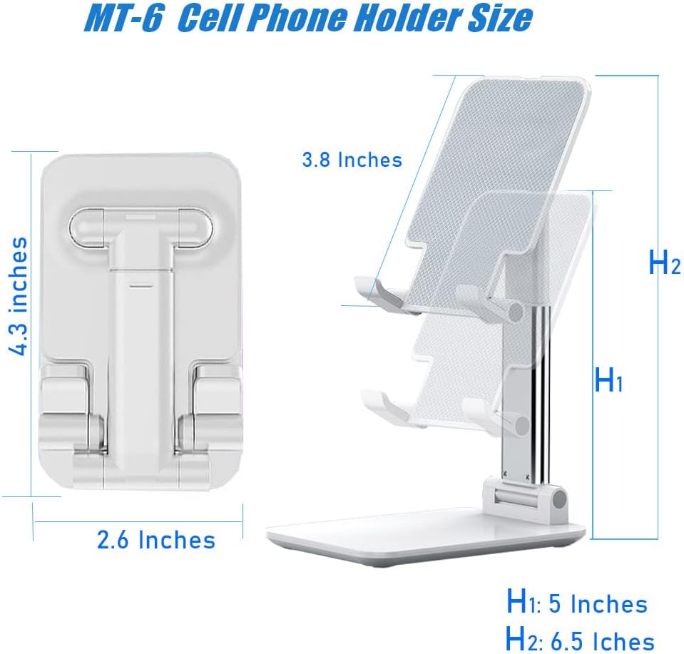 Phone Stand, PhoneHolder for Desk Anti-Slip Cute OfficeAccessories Forldable Cell PhoneHolder Compatible with iPhones, AllMobile Phones, White-Silver, Pro
