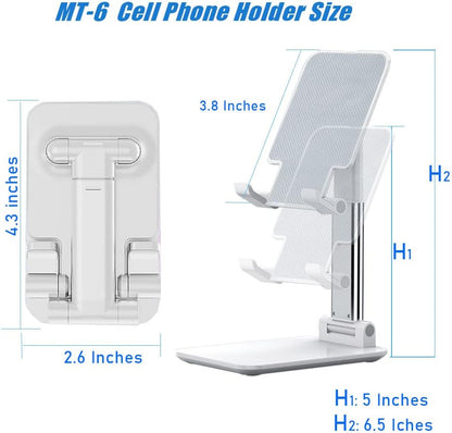 Phone Stand, PhoneHolder for Desk Anti-Slip Cute OfficeAccessories Forldable Cell PhoneHolder Compatible with iPhones, AllMobile Phones, White-Silver, Pro