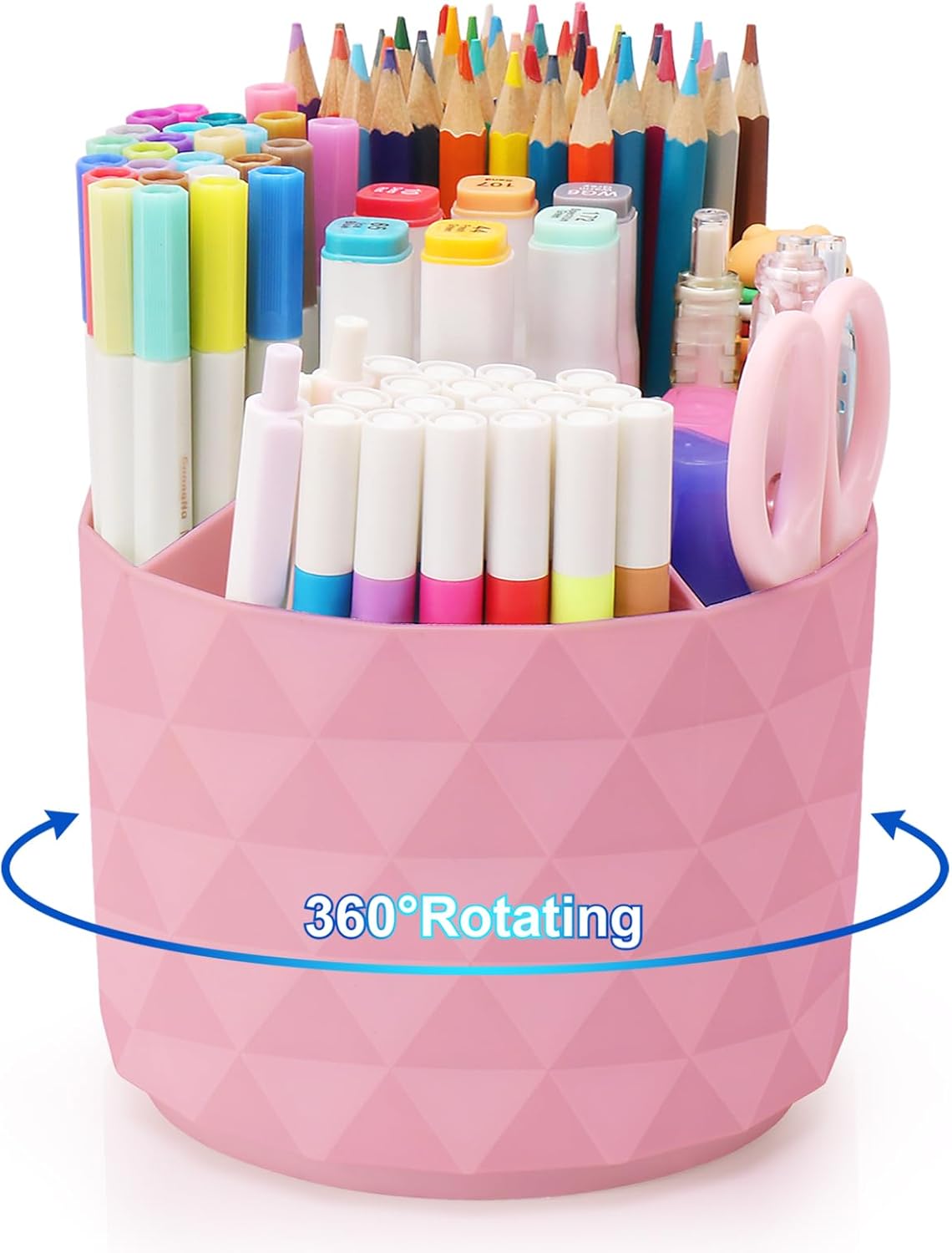 Desk Organizer, 360-Degree Rotating Pencil Pen Holders For Desk, Diamond Pattern Pen Organizer With 5 Compartments, Cute Desk Accessories Decor For Office, School,Home,Art Supply (White)