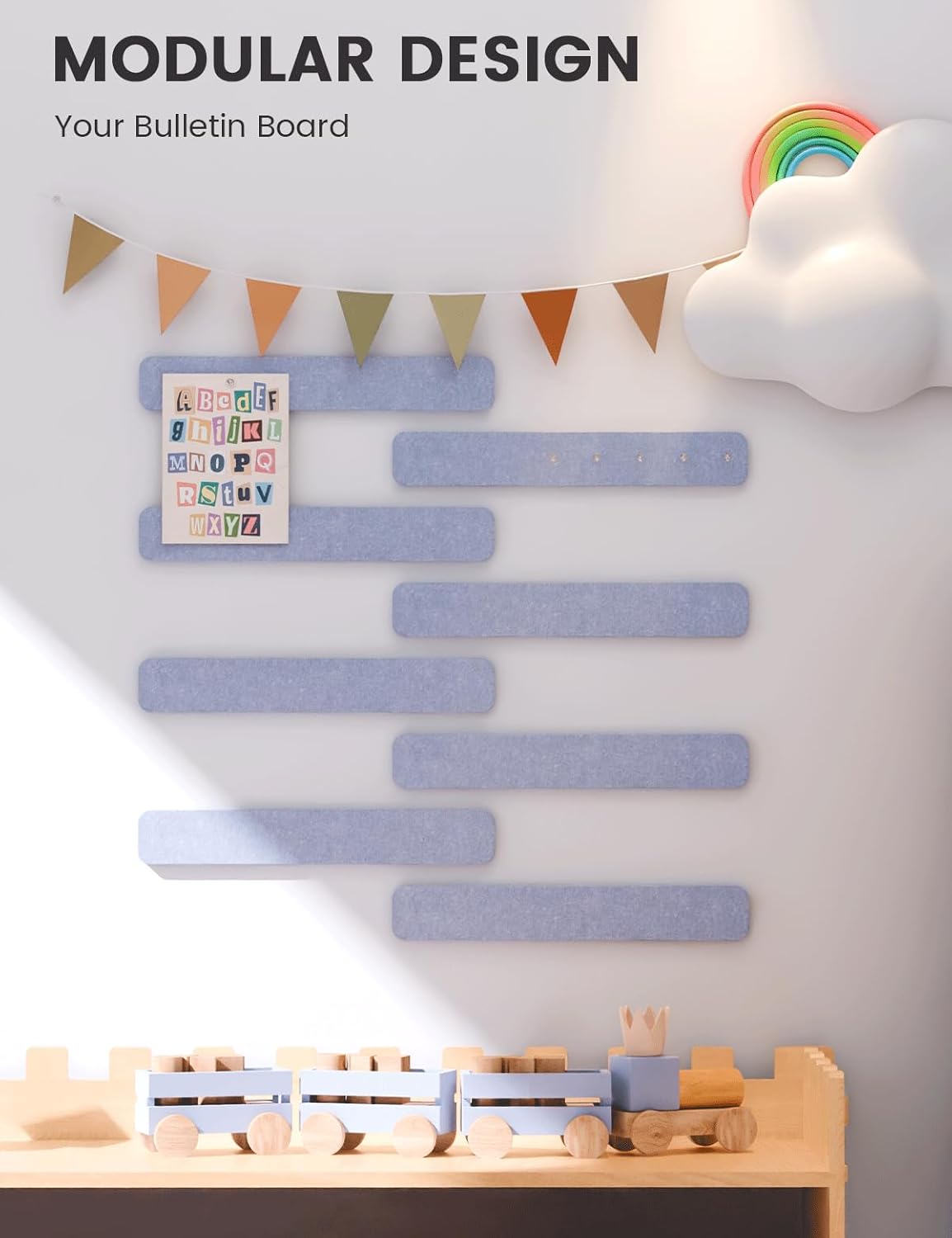 Fluxynara Cork Board Alternative Felt Strip Board 8-Pack 13"x2", Office Pin Board with 50 Push Pins, Adhesive Install for Bedroom Door & Home Office(Linen Dusk)