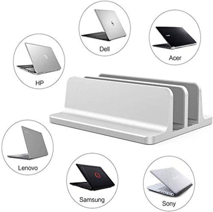 Universal Laptop Vertical Stand, Dual Desktop Adjustable Notebook Stand (up to 17.3 inches) for Samsung/HP/Dell/Chrome Book laptops (Silver)