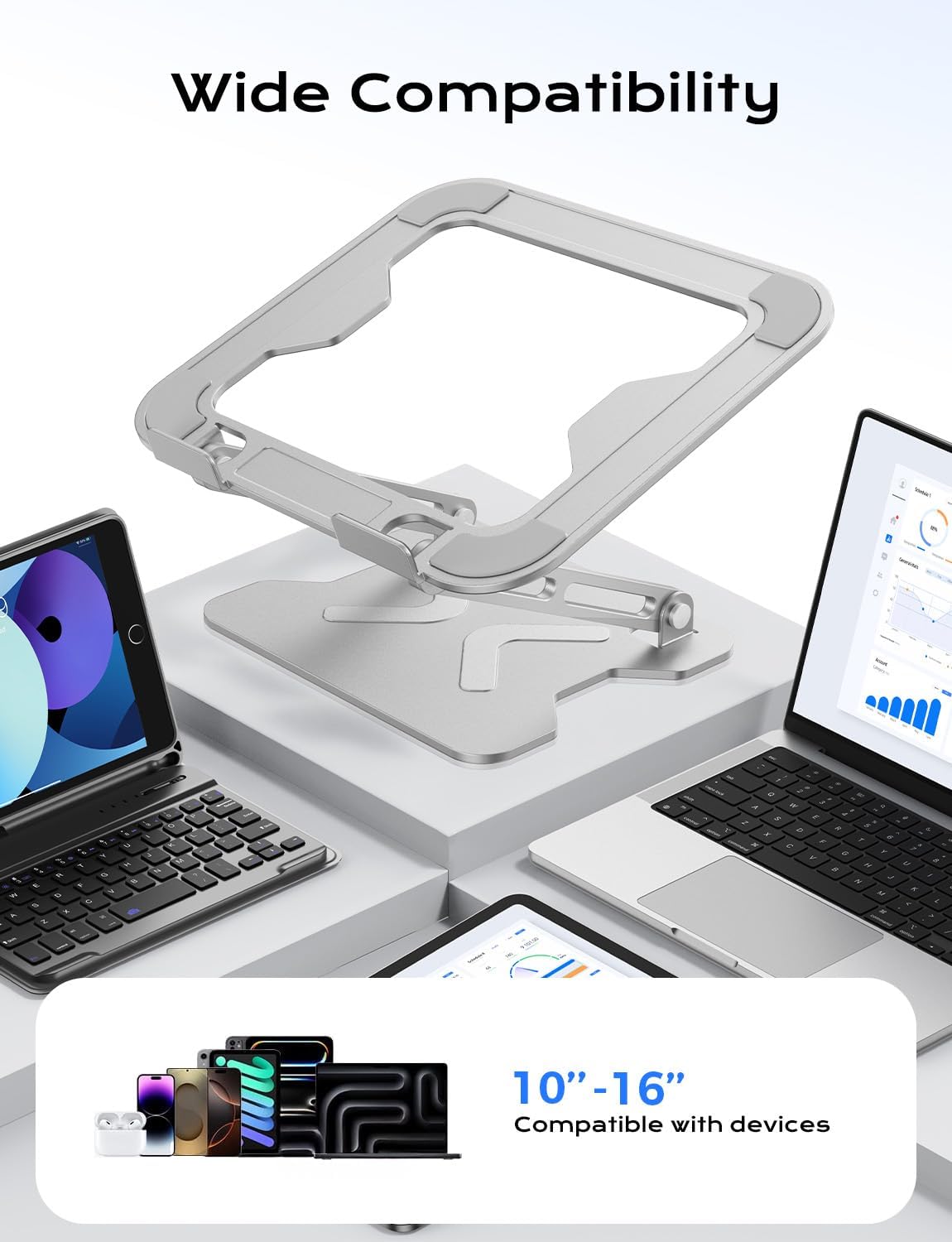 JCZT Adjustable Laptop Stand for Desk, Metal Foldable Laptop Riser, Portable Laptop Holder Mount, Ventilated Cooling Computer Notebook Stand for MacBook Air Pro, All 10-16'' Notebooks Laptops, Pink