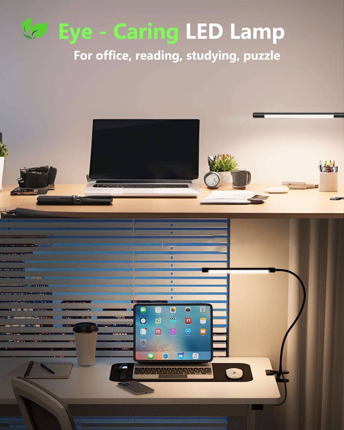 JHD Led Desk Lamp with Clamp - 10 Brightness Levels, 12" Flexible Gooseneck,Eye Protection USB Lamp - Suitable for Home Office, Reading, Bed Light,Quality Black Metal Clamp Light,Headboard Lamp