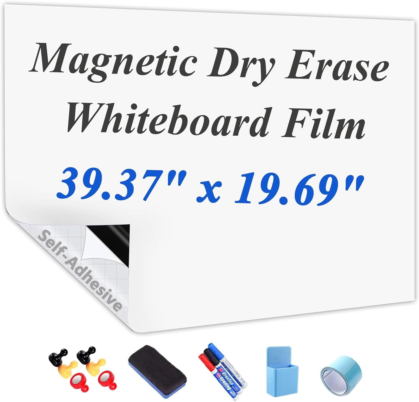 Self-Adhesive Dry Erase Whiteboard Sticker, 31.50" x 15.75" Magnetic Receptive White Board Wall Film, No Ghosting, Easy Write & Clean | Peel & Stick for Office, Home & Classroom,Incl. Accessories