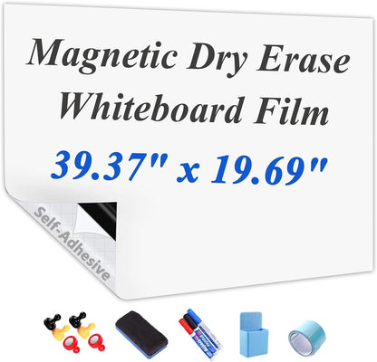 Self-Adhesive Dry Erase Whiteboard Sticker, 31.50" x 15.75" Magnetic Receptive White Board Wall Film, No Ghosting, Easy Write & Clean | Peel & Stick for Office, Home & Classroom,Incl. Accessories