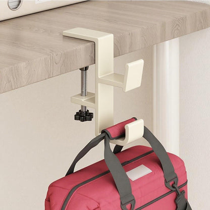 2-Pack Aluminum Purse Hook for Desk & Table, No Drilling, Bolt-Fixed Desk Bag Hook – Strong Load-Bearing, Double Hooks for Bags/Backpacks (Cream)